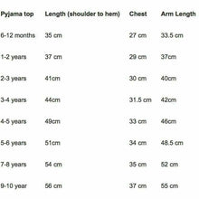 Load image into Gallery viewer, Pyjama Top Size Guide