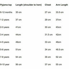 Load image into Gallery viewer, Pyjama Top Size Guide