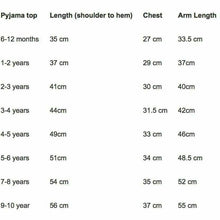 Load image into Gallery viewer, Pyjama Top Size Guide