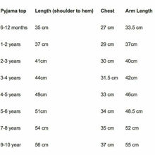 Load image into Gallery viewer, Pyjama Top Size Guide