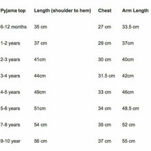 Load image into Gallery viewer, Pyjama Top Size Guide