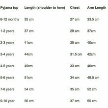 Load image into Gallery viewer, Pyjama Top Size Guide