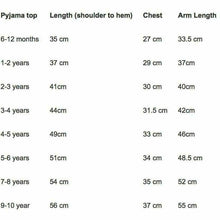 Load image into Gallery viewer, Pyjama Top Size Guide