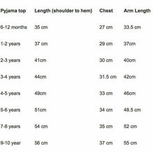 Load image into Gallery viewer, Pyjama Top Size Guide