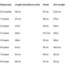 Load image into Gallery viewer, Pyjama Top Size Guide