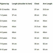 Load image into Gallery viewer, Pyjama Top Size Guide