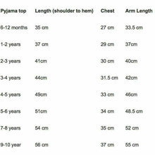 Load image into Gallery viewer, Pyjama Top Size Guide