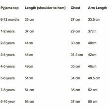 Load image into Gallery viewer, Pyjama Top Size Guide