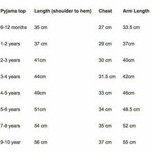 Load image into Gallery viewer, Pyjama Size Guide