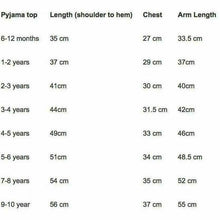 Load image into Gallery viewer, Pyjama Top Size Guide