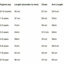 Load image into Gallery viewer, Pyjama Top Size Guide