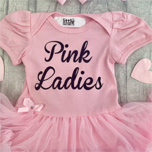 Load image into Gallery viewer, 'Pink Ladies' Grease Film Baby Girl Tutu Romper With Matching Bow Headband