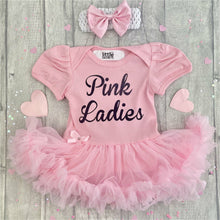Load image into Gallery viewer, 'Pink Ladies' Grease Film Baby Girl Tutu Romper With Matching Bow Headband