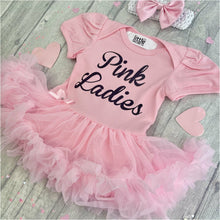 Load image into Gallery viewer, 'Pink Ladies' Grease Film Baby Girl Tutu Romper With Matching Bow Headband