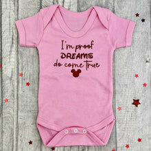 Load image into Gallery viewer, 'I'm Proof Dreams Come True' Newborn Baby Short Sleeve Romper, Disney, Red Glitter Design