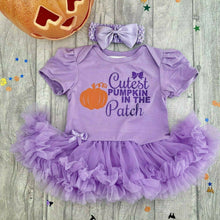 Load image into Gallery viewer, 'Cutest Pumpkin In The Patch' Baby Girl Tutu Romper With Matching Bow Headband, Halloween Thanksgiving