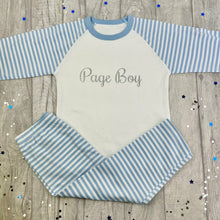 Load image into Gallery viewer, Page Boy Wedding Blue and White Boys Pyjamas Silver Glitter Design