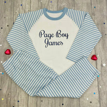 Load image into Gallery viewer, Personalised Page Boy Wedding Blue and White Boys Pyjamas