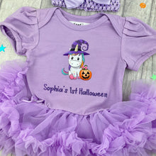 Load image into Gallery viewer, Personalised Baby Girl 1st Halloween Pumpkin Unicorn Tutu Romper With Headband - Little Secrets Clothing