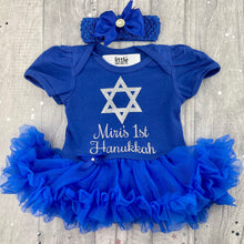 Load image into Gallery viewer, Personalised 1st Hanukkah Baby Girl Tutu Romper With Matching Bow Headband