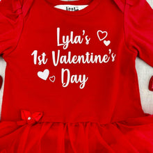 Load image into Gallery viewer, Baby Girls Personalised 1st Valentine's Day Dress, Tutu Romper With Headband, White Love Hearts - Little Secrets Clothing