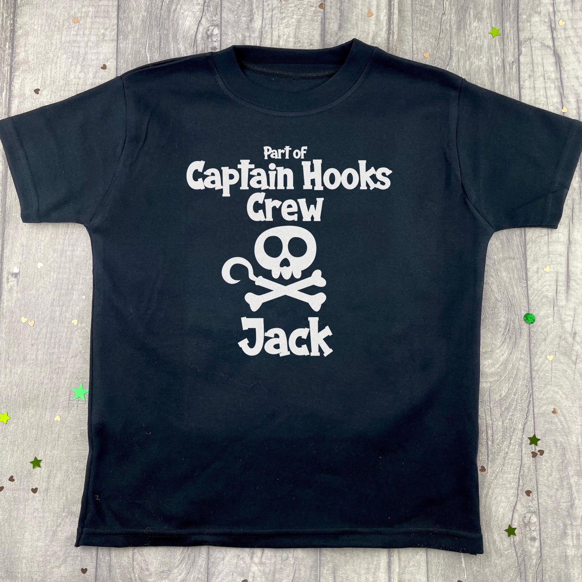Little Secrets Clothing Boys Disney Captain Hook T-Shirt, Personalised Pirate Black Top 3-4 Years