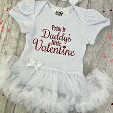 Load image into Gallery viewer, Personalised 'Is Daddy's Little Valentine' Red Glitter Design, Baby Girl Tutu Romper With Matching Bow Headband, Valentine’s Day