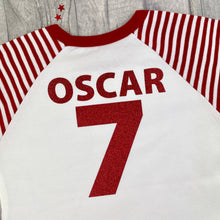 Load image into Gallery viewer, Personalised England Football PJs, World Cup 2022 Red Stripe Boys Pyjamas - Little Secrets Clothing