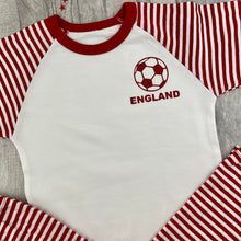 Load image into Gallery viewer, Personalised England Football PJs, World Cup 2022 Red Stripe Boys Pyjamas - Little Secrets Clothing