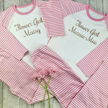 Load image into Gallery viewer, Personalised 'Flower Girl' Wedding Pink and White Girls Pyjamas