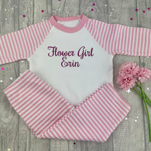 Load image into Gallery viewer, Personalised Flower Girl Wedding Pink and White Girls Pyjamas