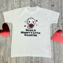 Load image into Gallery viewer, Boy's Personalised Mummy's Little Valentine Dinosaur White T-Shirt, Valentines Day