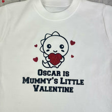 Load image into Gallery viewer, Boy's Personalised Mummy's Little Valentine Dinosaur White T-Shirt, Valentines Day