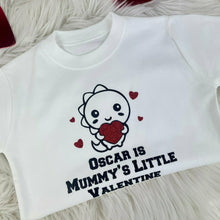 Load image into Gallery viewer, Boy's Personalised Mummy's Little Valentine Dinosaur White T-Shirt, Valentines Day