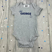 Load image into Gallery viewer, Baby Boy Summer Romper, Newborn Personalised sleepsuit Sailor Boat