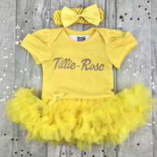 Load image into Gallery viewer, Personalised Rose Gold Glitter Name Baby Girl Tutu Romper