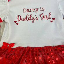 Load image into Gallery viewer, Baby Girls Personalised Daddy's Girl Valentine's Day Dress, Newborn Tutu Romper with Headband, Red Glitter Text