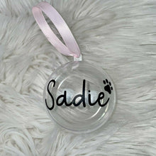 Load image into Gallery viewer, Personalised Dog / Cat / Pet Christmas Tree Bauble with Paw Print