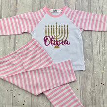 Load image into Gallery viewer, Hanukkah Menorah Pyjamas, Personalised Jewish Celebration PJ's Boys & Girls