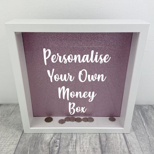 Custom Your Own Money Box Saving Fund Gift, Pink Glitter Background - Little Secrets Clothing