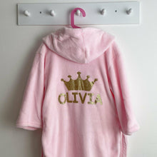 Load image into Gallery viewer, Personalised Girls Hooded Pink Dressing Gown, Princess Robe