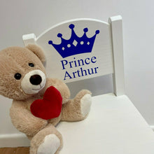 Load image into Gallery viewer, Personalised Prince Crown Chair, Wooden Nursery, Playroom Chair, Baby Boy