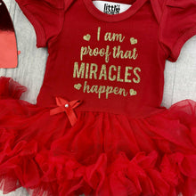 Load image into Gallery viewer, 'I Am Proof That Miracles Happen' Baby Girl Tutu Romper With Matching Bow Headband