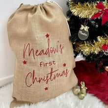 Load image into Gallery viewer, Baby's First Christmas Gift Sack, Hessian / Burlap Present Sack