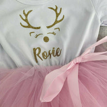 Load image into Gallery viewer, Girls Christmas Dress, Personalised Reindeer Long Sleeve Tutu Dress