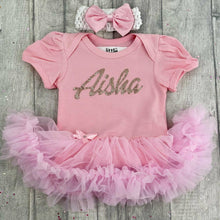 Load image into Gallery viewer, Personalised Rose Gold Glitter Name Baby Girl Tutu Romper - Little Secrets Clothing