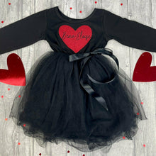 Load image into Gallery viewer, Personalised 'Love Heart & Name' Girls Black Long Sleeve Tutu Dress