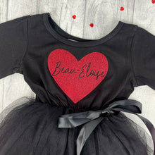 Load image into Gallery viewer, Personalised 'Love Heart & Name' Girls Black Long Sleeve Tutu Dress