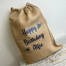 Load image into Gallery viewer, Personalised Birthday Confetti Hessian Gift Sack