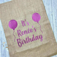 Load image into Gallery viewer, Personalised Birthday Balloons Presents Hessian Gift Sack